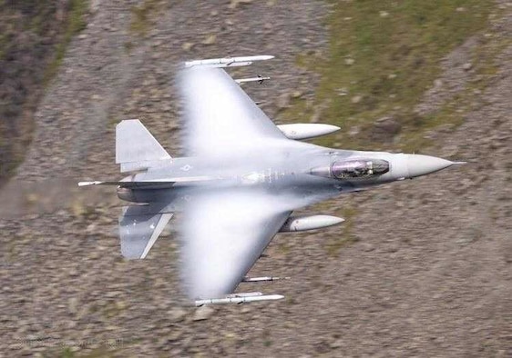 A U.S. Air Force F-16 Fighting Falcon assigned to the 31st Fighter Wing participates in a live fire air-to-air missile training employment event in northwestern Wales, July, 2021. For the first time in 14 years, the 31st FW had the opportunity to conduct F-16C air-to-air live fire training employment within the United States Air Forces in Europe and Air Forces Africa (USAFE) area of responsibility, July 9-16, 2021. (Courtesy photo)