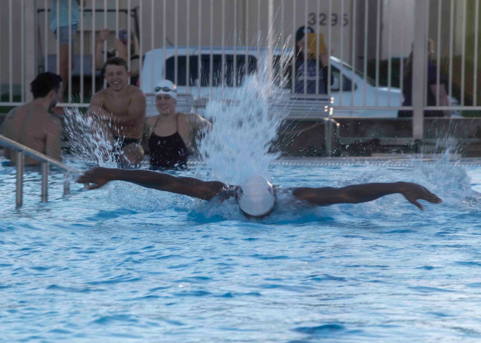 Lawrence Sapp, U.S. Paralympic swimmer, practices his butterfly stroke at Yokota Air Base, Japan, Aug. 18, 2021, before competing in the 2020 Summer Paralympic games in Tokyo.