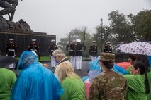 Marines with the Silent Drill Platoon execute their “rifle inspection” sequence during an Honor Flight performance at the Marine Corps War Memorial, Arlington, Va., Aug. 18, 2021.