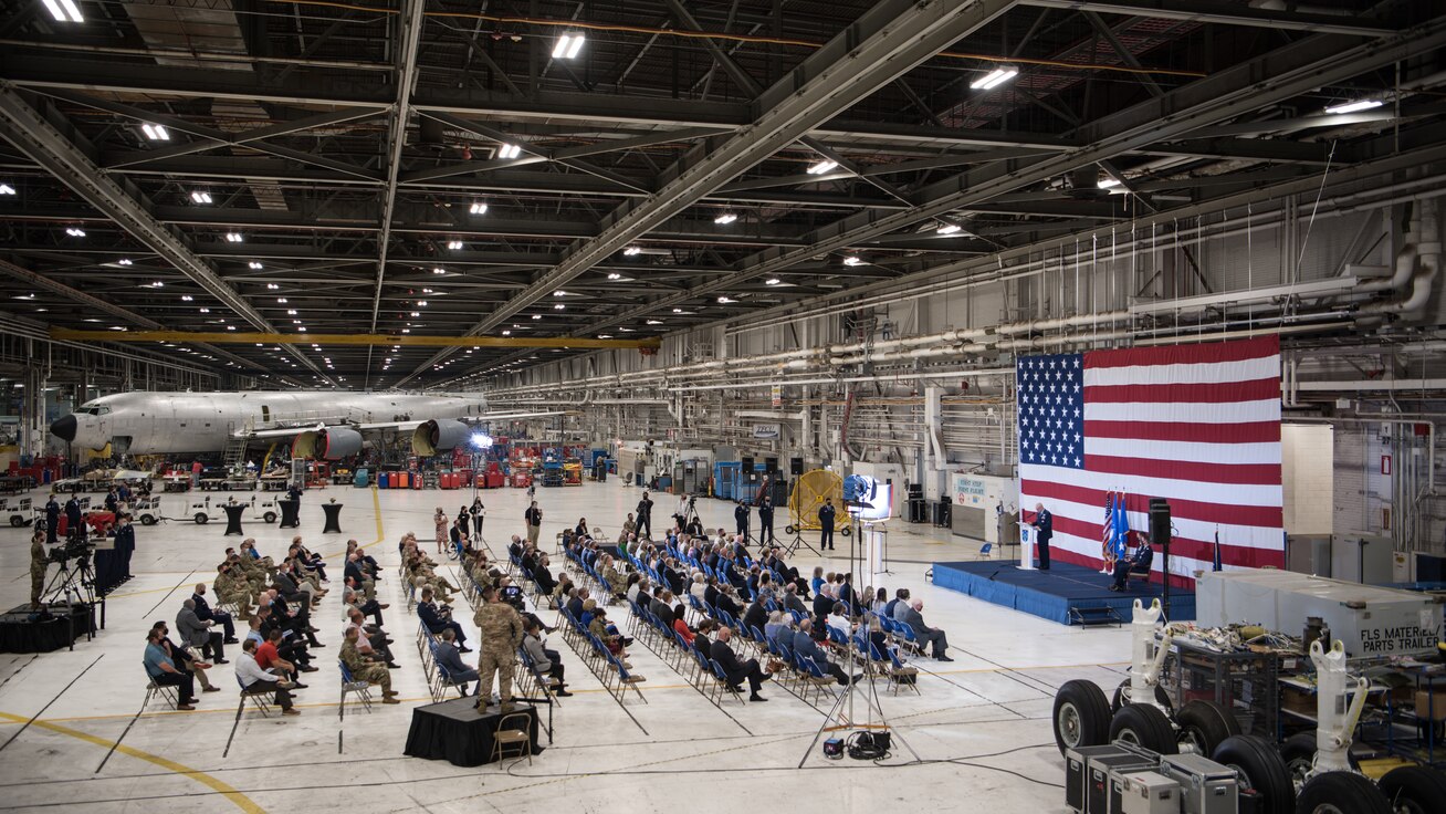 Change of command ceremony inside Bldg. 3001