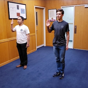 Pfc. Hunter Skaw (right), enlists in the Alaska Army National Guard as a CH-47 Chinook helicopter repairer. Skaw enlisted while he was a junior at Colony High School in Wasilla, Alaska, and went to basic combat training during the summer before his senior year. He used the Alaska Army National Guard's program to receive high school credits for attending BCT before graduating. (Courtesy photo)