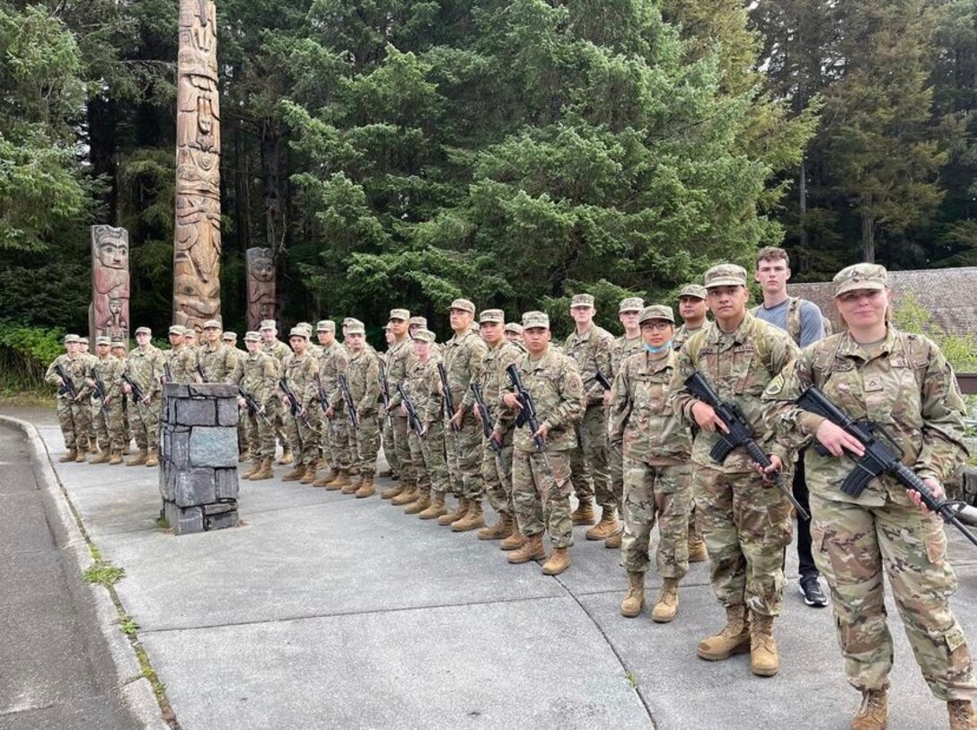 Soldiers of the Recruit Sustainment Program visit Sitka, Alaska for their drill weekend, Aug. 7-8, 2021. The RSP helps prepare new recruits for basic combat training, and is where they are assigned until they are fully trained and handed off to their units. (Courtesy photo by Sgt. Maata Finau)