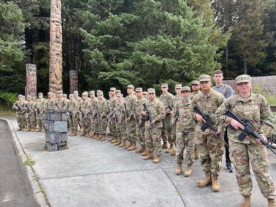 Soldiers of the Recruit Sustainment Program visit Sitka, Alaska for their drill weekend, Aug. 7-8, 2021. The RSP helps prepare new recruits for basic combat training, and is where they are assigned until they are fully trained and handed off to their units. (Courtesy photo by Sgt. Maata Finau)