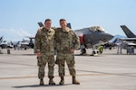 Tech. Sgt. David LaPierre stands with his son, Staff Sgt. Trevor LaPierre for a photo during Red Flag 21-3 at Nellis Air Force Base, Nevada.