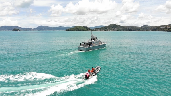 PHUKET, Thailand (Aug. 15, 2021) U.S. Navy and Thailand Maritime Enforcement Command Center (Thai MECC) personnel practice maritime tactics, techniques and procedures during Southeast Asia Cooperation and Training (SEACAT) exercise.