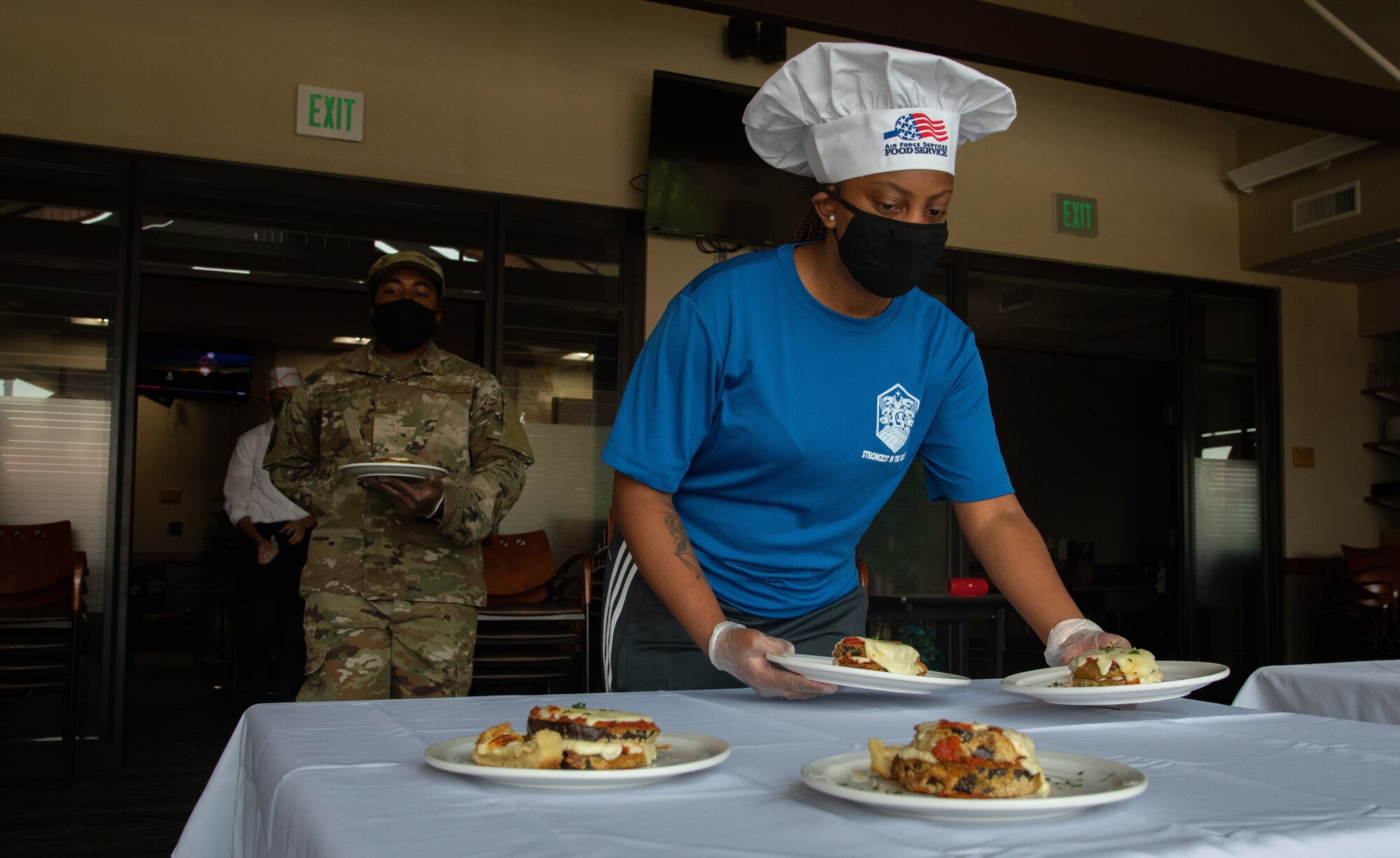 Airman serving food