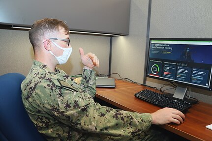 IMAGE: Petty Officer 1st Class Ryan Nowlin, a fire controlman with AEGIS Ashore Romania, tests the My Navy Learning (MNL) interface during a usability study June 3, aboard Naval Surface Warfare Center Dahlgren Division (NSWCDD) Dam Neck Activity (DNA) Dam Neck Annex in Virginia Beach, Virginia. MNL is a next-generation system that will encompass training and professional development throughout a Sailor’s entire career. The Distributed Training Branch at NSWCDD DNA teamed up with NSWCDD’s Human Systems Integration Branch to conduct usability studies with more than 20 Sailors as part of the design and development phase of the MNL project.