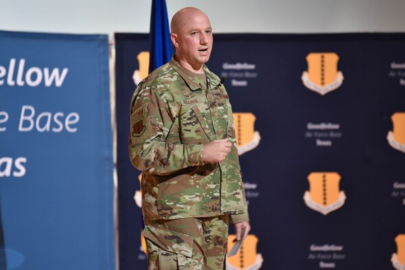 17th TRW commander speaks during all-call.