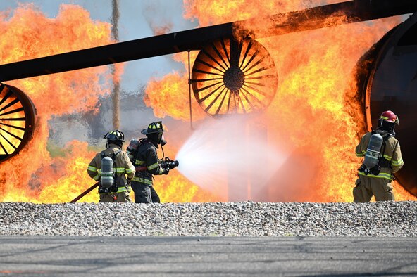 Firefighters participate in an exercise.