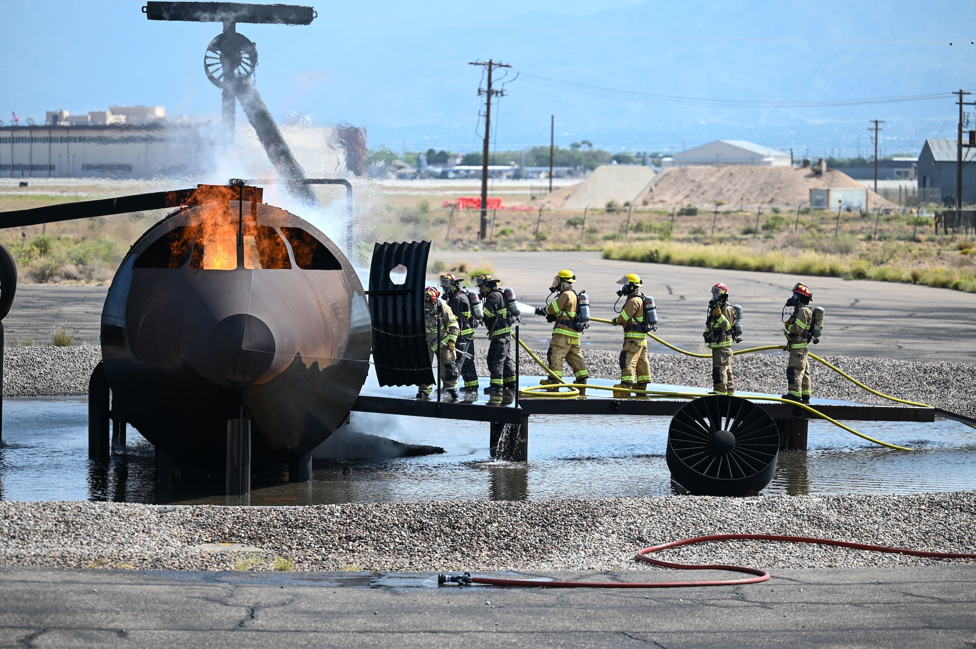 Firefighters participate in an exercise.