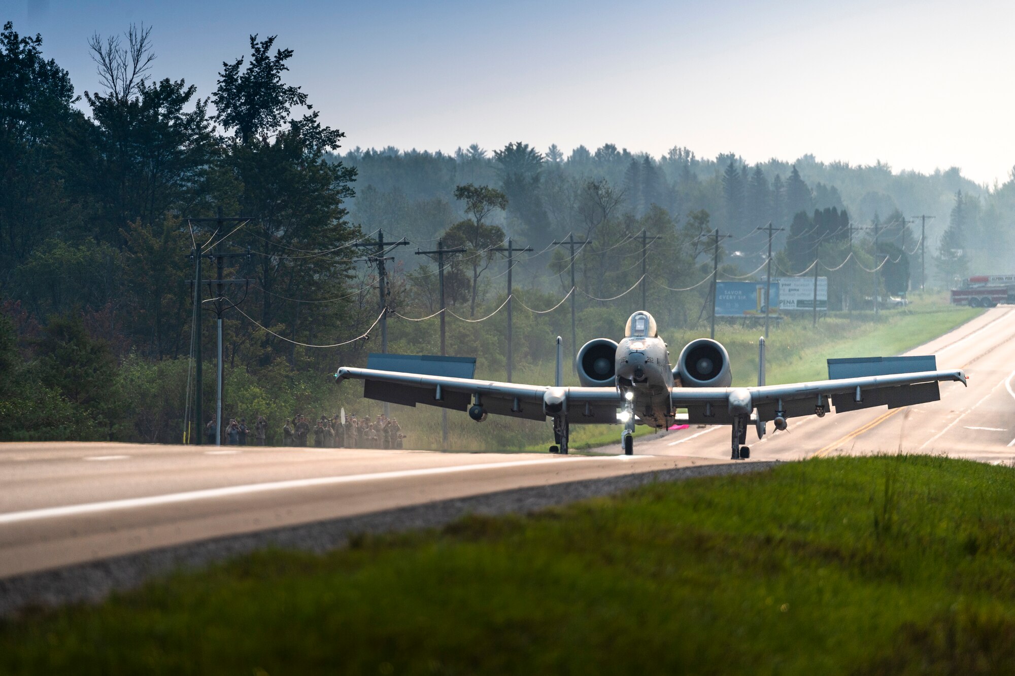 Aircraft landing along highway during Northern Strike 21