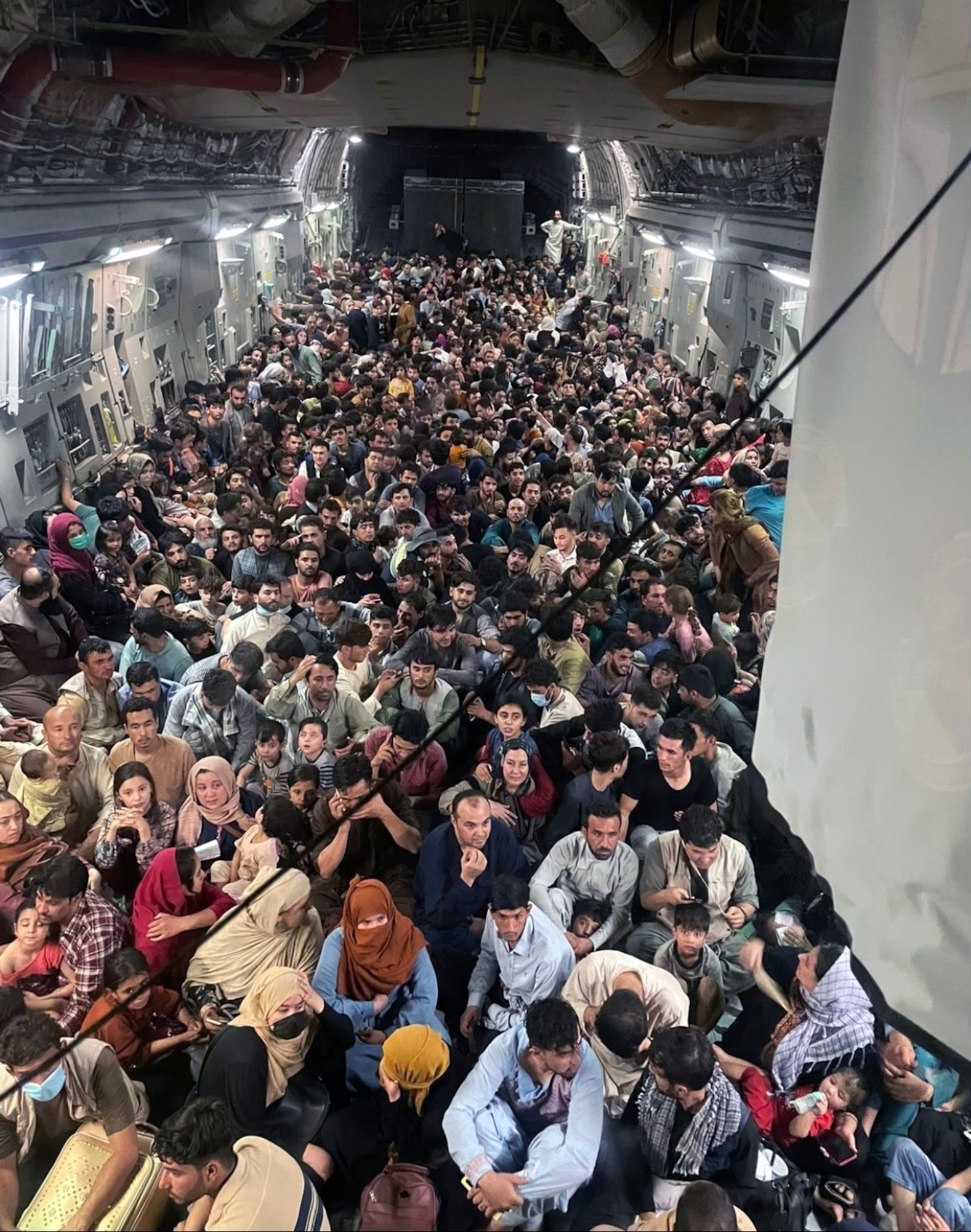 C-17 carrying passengers out of Afghanistan