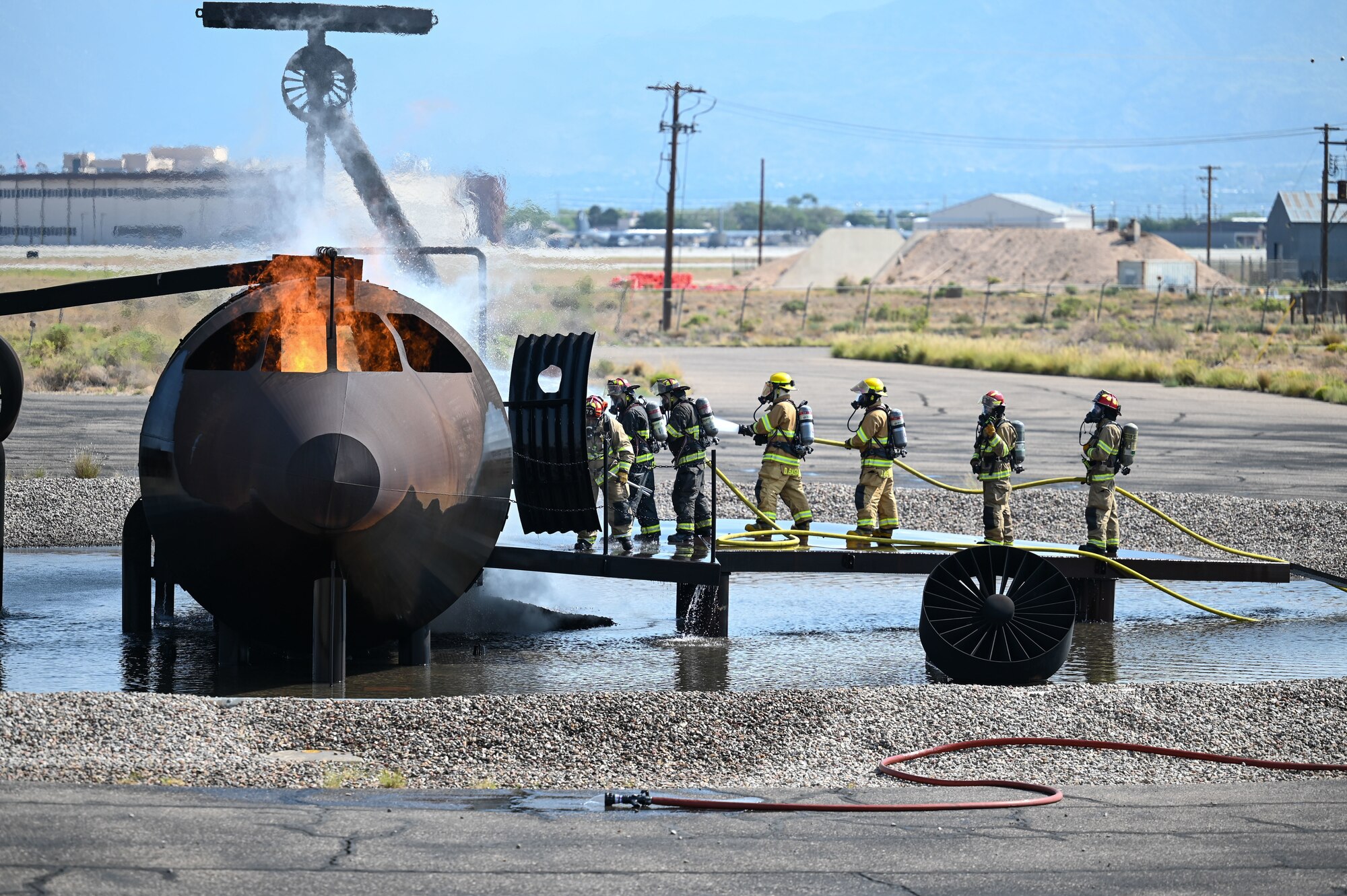 Firefighters participate in an exercise.