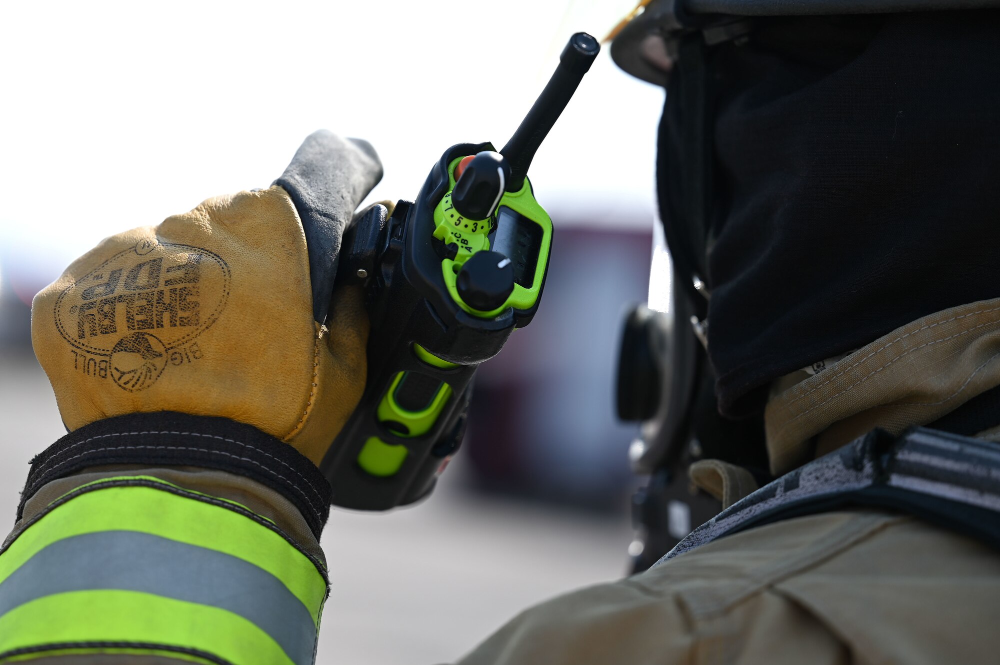 Firefighters participate in an exercise.