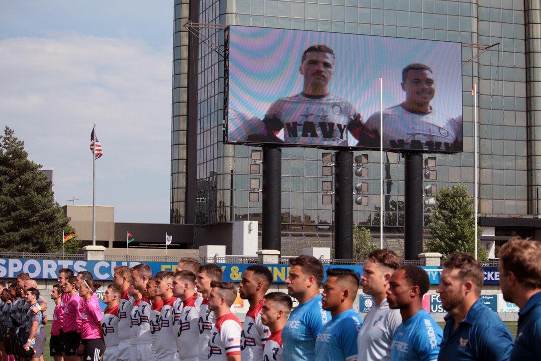 Awards ceremony of the 2021 Armed Forces Rugby Championship held in conjunction with the 2021 Rugbytown 7's Tournament, held from 20-22 August.  Service members from the Navy, Air Force (with Space Force personnel) and Coast Guard battle it out for gold.  (Department of Defense Photo, Released)