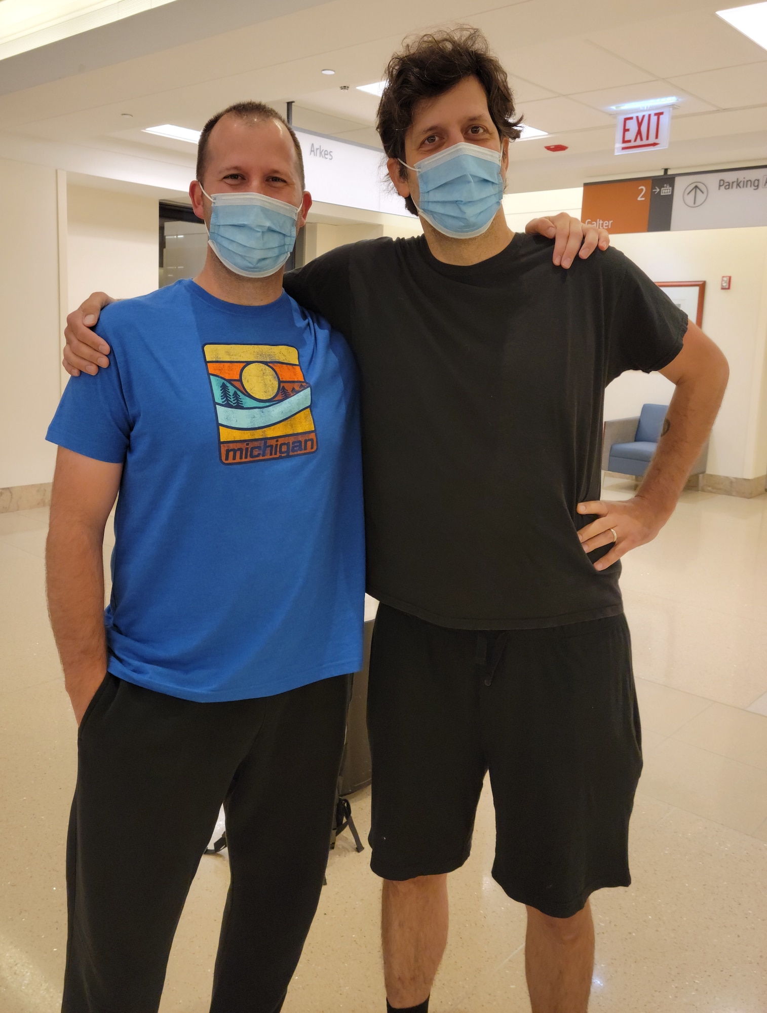 Master Sgt. Chris Florida (right), the first sergeant with the 339th Recruiting Squadron, Clinton Township, Michigan, and his brother Dan, pose for a photo a few hours before Chris donated his kidney to his older brother.