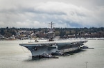 USS Nimitz (CVN 68) arrives at Naval Base Kitsap-Bremerton March 7, 2021. The ship's arrival completed a nearly 11-month deployment to U.S. 3rd, 5th and 7th Fleets, including participation in Operations Freedom's Sentinel, Inherent Resolve and Octave Quartz. The Nimitz Project Team reached the halfway point of its Planned Incremental Availability Aug. 11, 2021. (PSNS & IMF Photo by Wendy Hallmark)