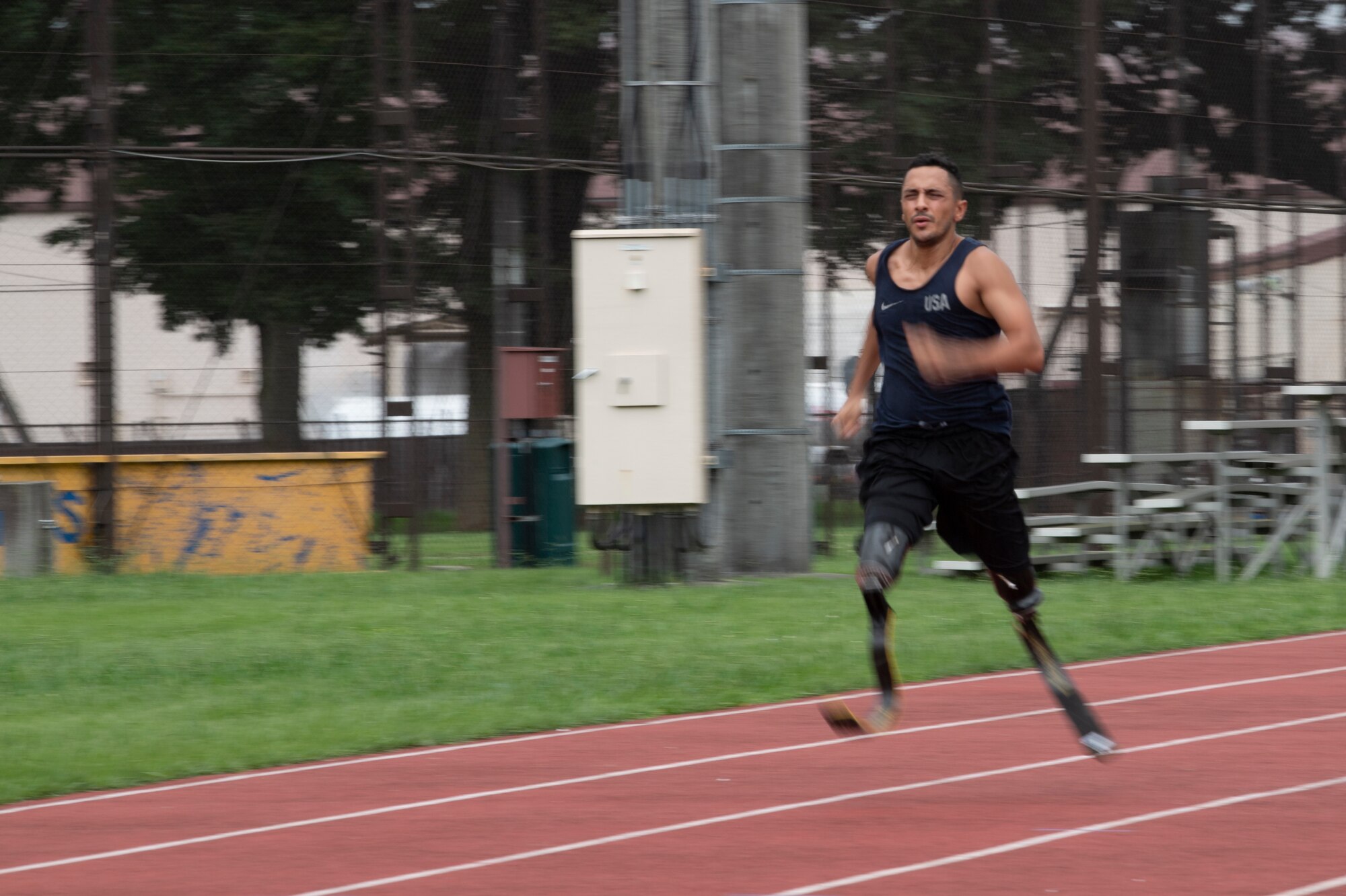 Luis Puertas, U.S. Para track and field team member, runs during a practice session at Yokota Air Base, Japan, Aug. 18, 2021.