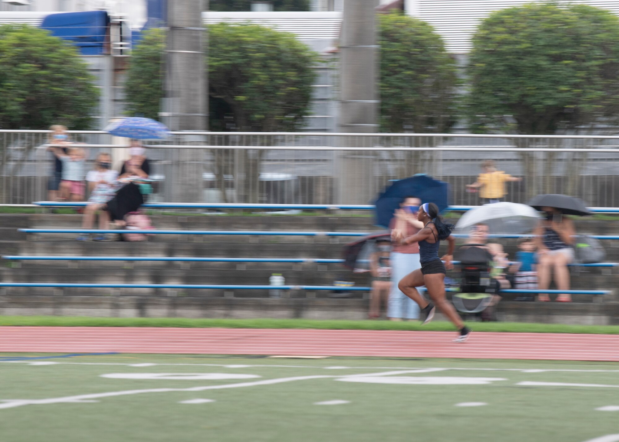 Brittni Mason, U.S. Para track and field team member, runs during a practice session at Yokota Air Base, Japan, Aug. 18, 2021.