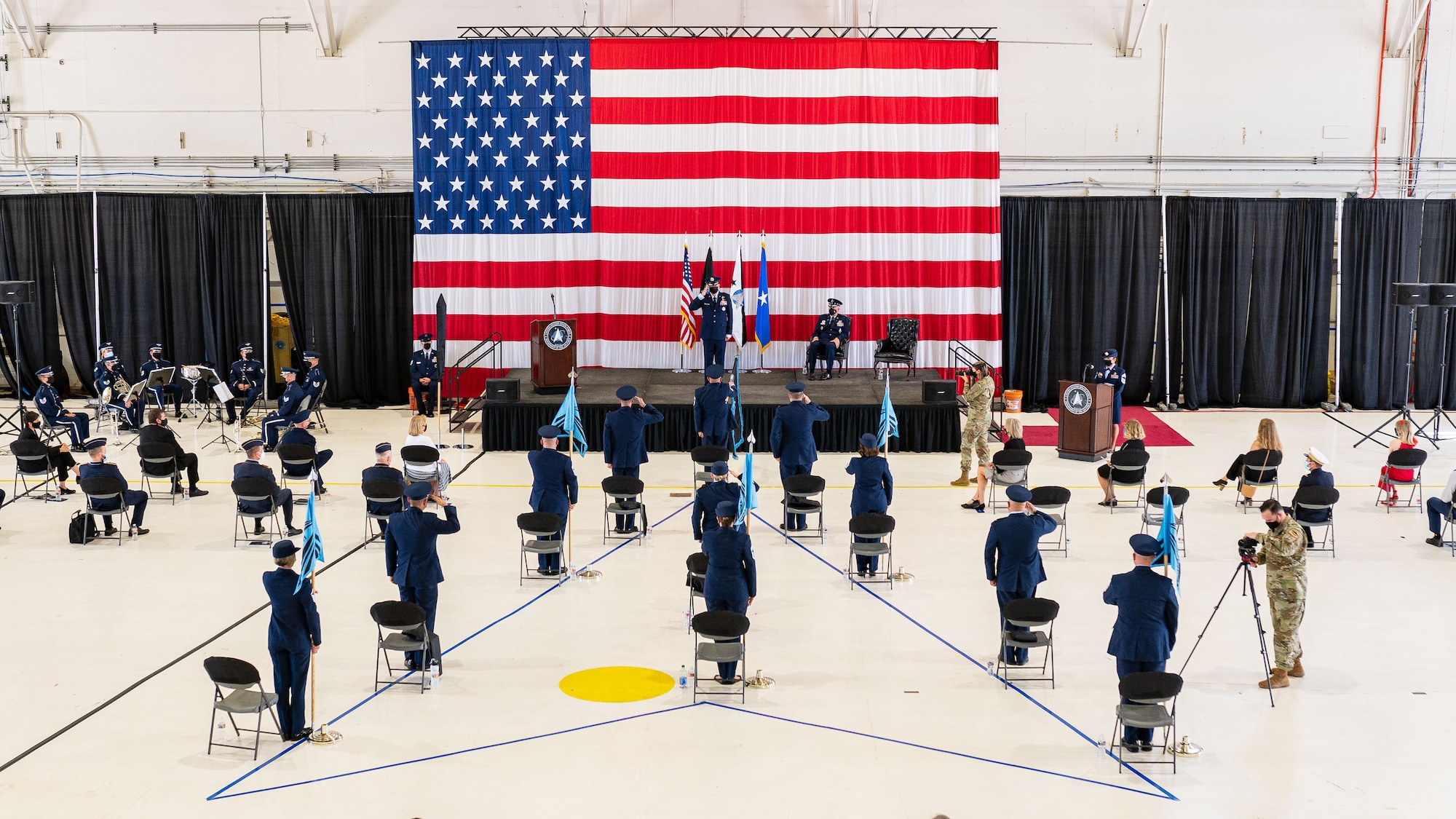 Guardians render an initial salute to Brig Gen. Shawn N. Bratton after he assumed command of the U.S. Space Force, Space Training and Readiness Command, in a ceremony at Peterson Air Force Base, CO, on August 23, 2021.(Courtesy Photo)
