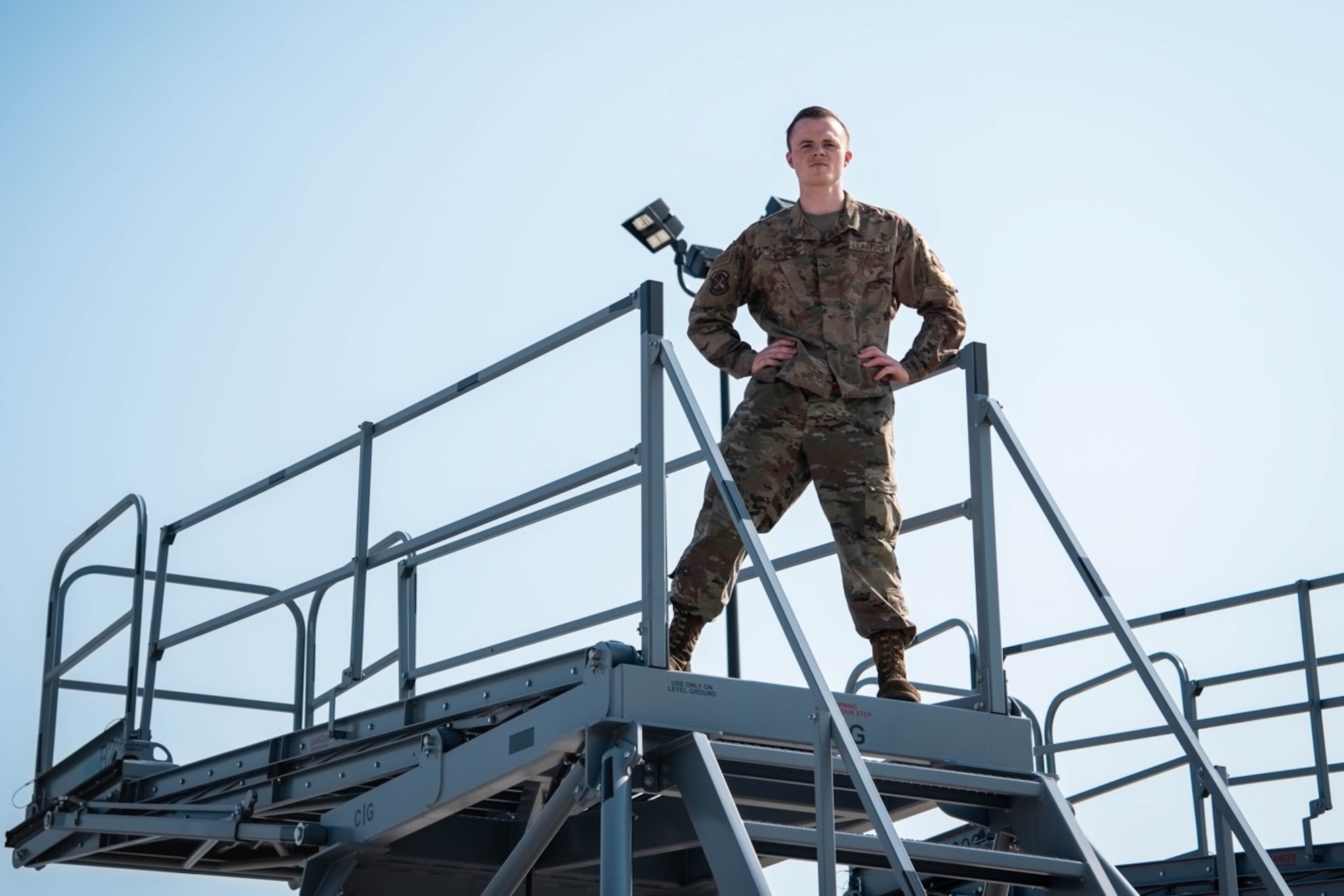 Senior Airman Joshua Wilson, 22nd Maintenance Squadron aerospace ground equipment journeyman, poses for a photo Aug. 10, 2021, at, McConnell Air Force Base, Kansas. Wilson has been selected as Air Mobility Command’s nominee for the 2021 United Service Organization Member of the Year Award, after helping save two lives while off-duty. (U.S. Air Force photo by Airman 1st Class Zachary Willis)