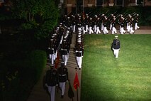 Marines with Marine Barracks Washington conduct “pass in review” during the Friday Evening Parade at MBW, Aug. 20, 2021.