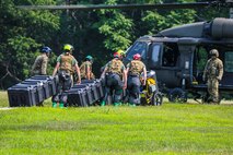 United States Marines and Sailors with Chemical Biological Incident Response Force (CBIRF) conduct Helo training aboard Naval Support Facility Indian Head, Md., on July 20, 2021. CBIRF conducts Helo operations periodically to give personnel the experience in order for response teams to deploy via UH-60 Blackhawks in the event that CBIRF is called to respond and vehicle accessibility is limited.