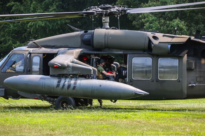 United States Marines and Sailors with Chemical Biological Incident Response Force (CBIRF) conduct Helo training aboard Naval Support Facility Indian Head, Md., on July 20, 2021. CBIRF conducts Helo operations periodically to give personnel the experience in order for response teams to deploy via UH-60 Blackhawks in the event that CBIRF is called to respond and vehicle accessibility is limited.