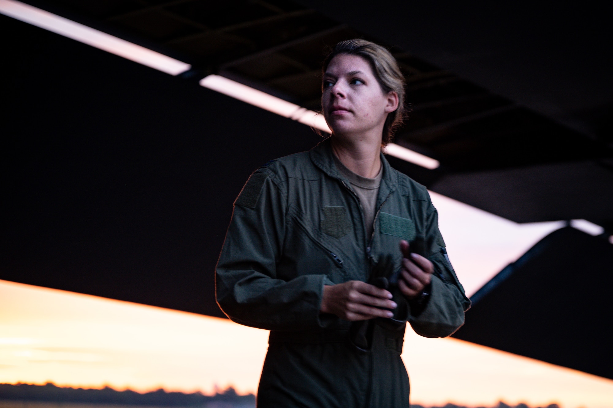 Capt. Sarah Rowley, 96th Bomb Squadron weapon systems officer, performs pre-flight checks during exercise Global Storm at Barksdale Air Force Base, Louisiana, Aug. 18, 2021.