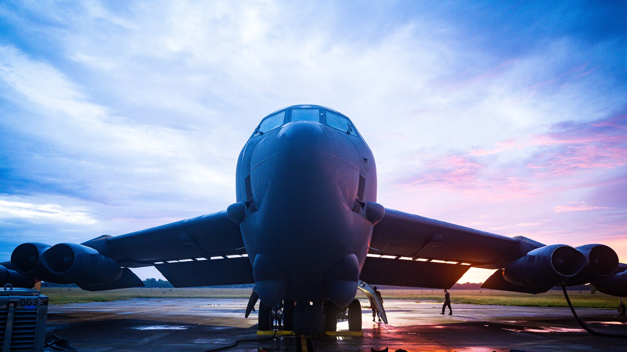 Airmen of the 96th Bomb Squadron prepare a B-52H Stratofortress for takeoff during exercise Global Storm at Barksdale Air Force Base, Louisiana, Aug. 18, 2021.