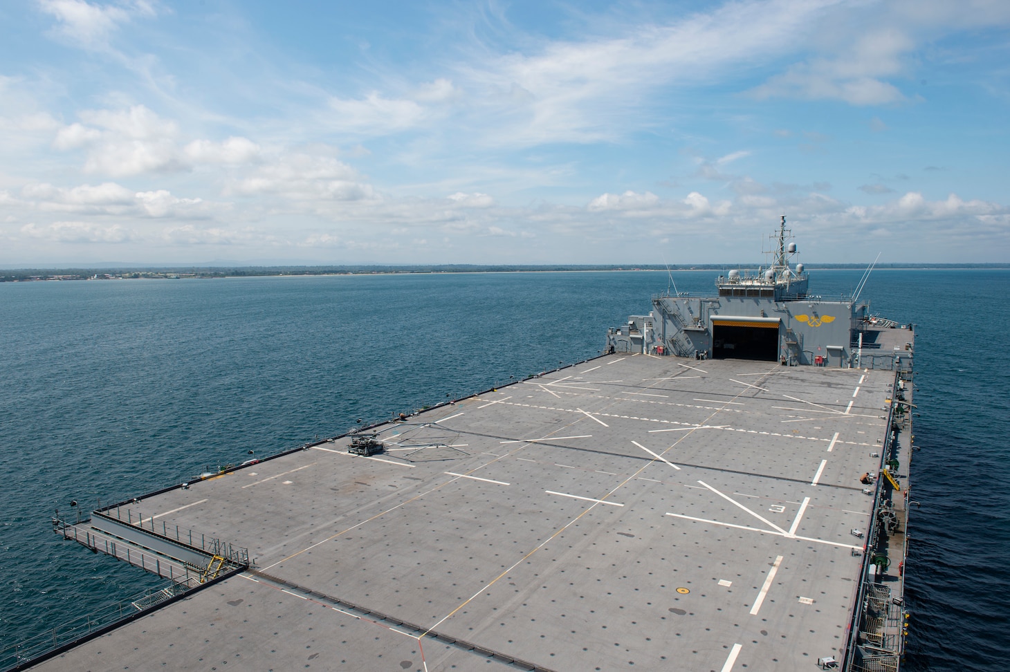 (Aug. 24, 2021) The Expeditionary Sea Base USS Hershel "Woody" Williams (ESB 4) anchors in Bata, Equatorial Guinea, Aug. 24, 2021. Hershel "Woody" Williams is on a scheduled deployment in the U.S. Sixth Fleet area of operations in support of U.S. national interests and security in Europe and Africa.