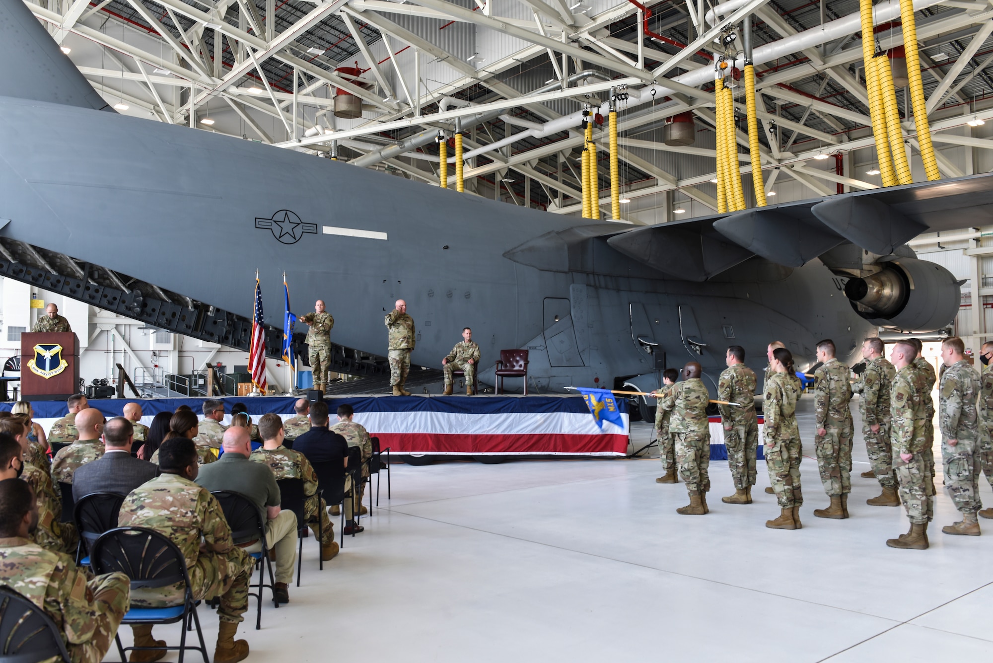 Lt. Col. Richard Cox, 911th Maintenance Group commander, renders a salute to Airmen assigned to the 911th MXG at the Pittsburgh International Airport Air Reserve Station, Pennsylvania, Aug. 8, 2021. Cox rendered a salute for his first action after assuming command as a symbol of respect for his Airmen and their hard work and dedication.