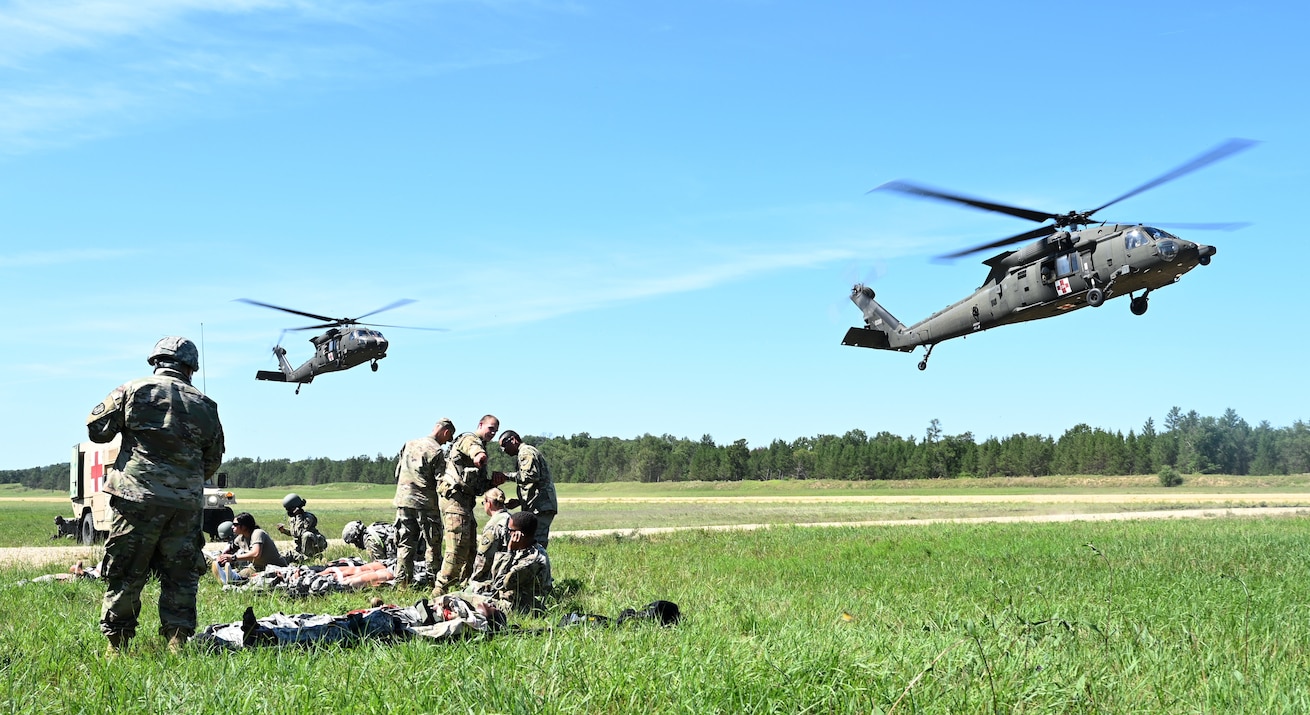Army Reserve and Air Force Reserve practice medical evacuations