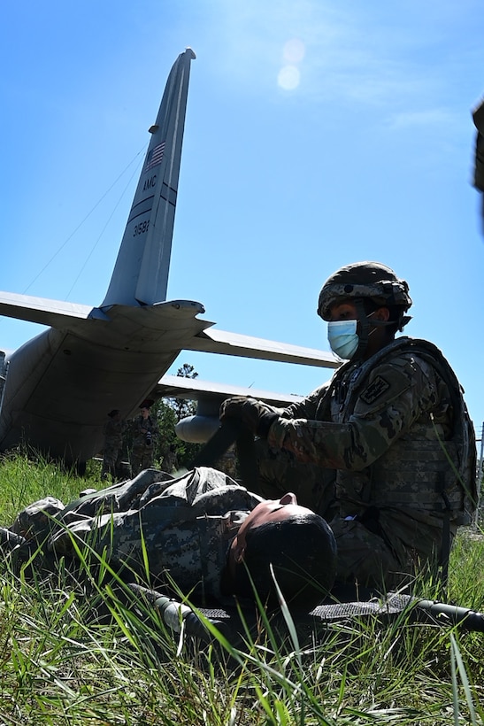 Army Reserve and Air Force Reserve practice medical evacuations