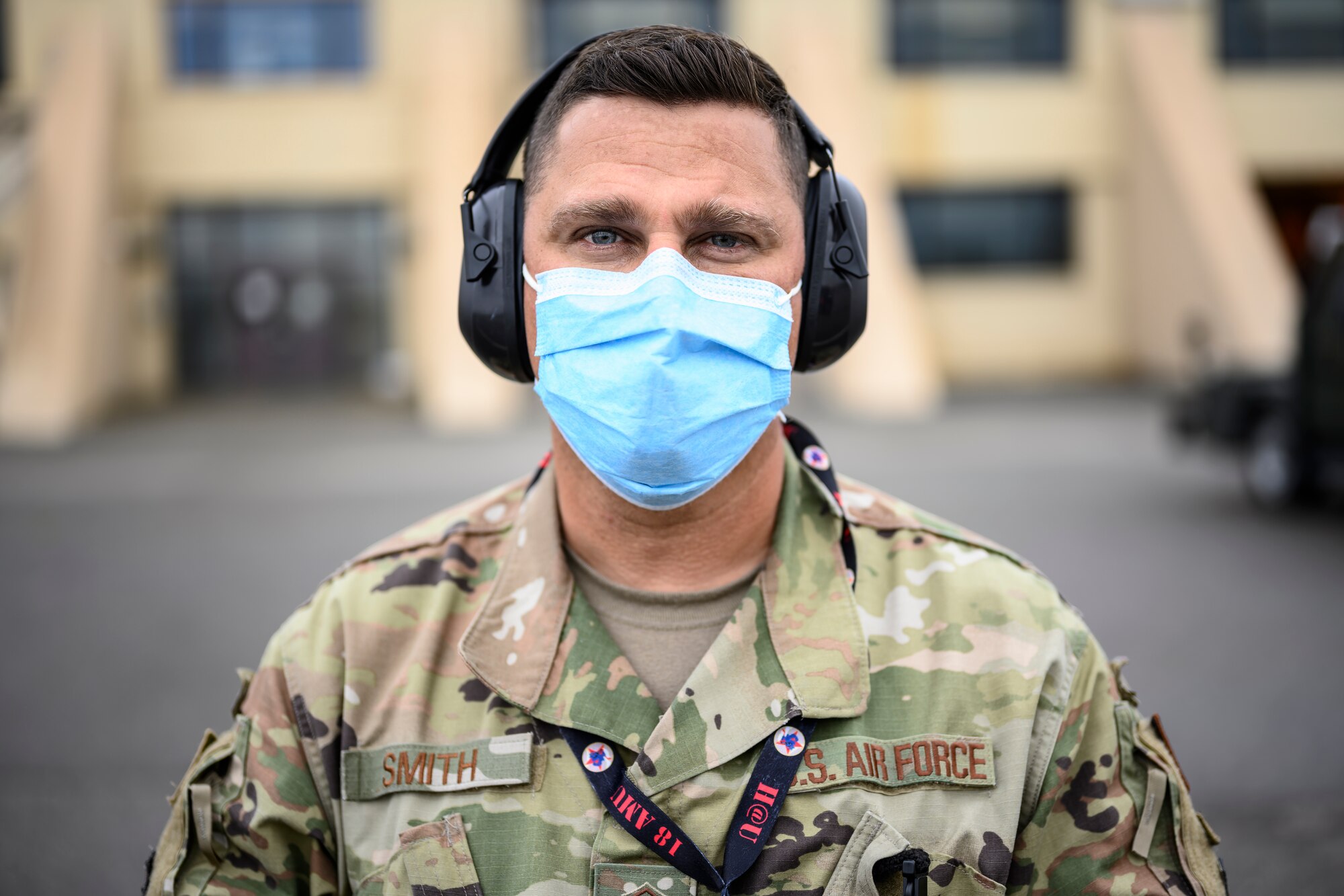 U.S. Air Force Master Sgt. Ryan Smith, 354th Fighter Wing flight safety non-commissioned officer, poses for a photo Aug. 24, 2021, on the flightline at Eielson Air Force Base, Alaska. Smith is among the safety professionals tasked with keeping personnel and aircraft safe during RED FLAG-Alaska 21-3. (U.S. Air Force photo by Staff Sgt. Christian Conrad)