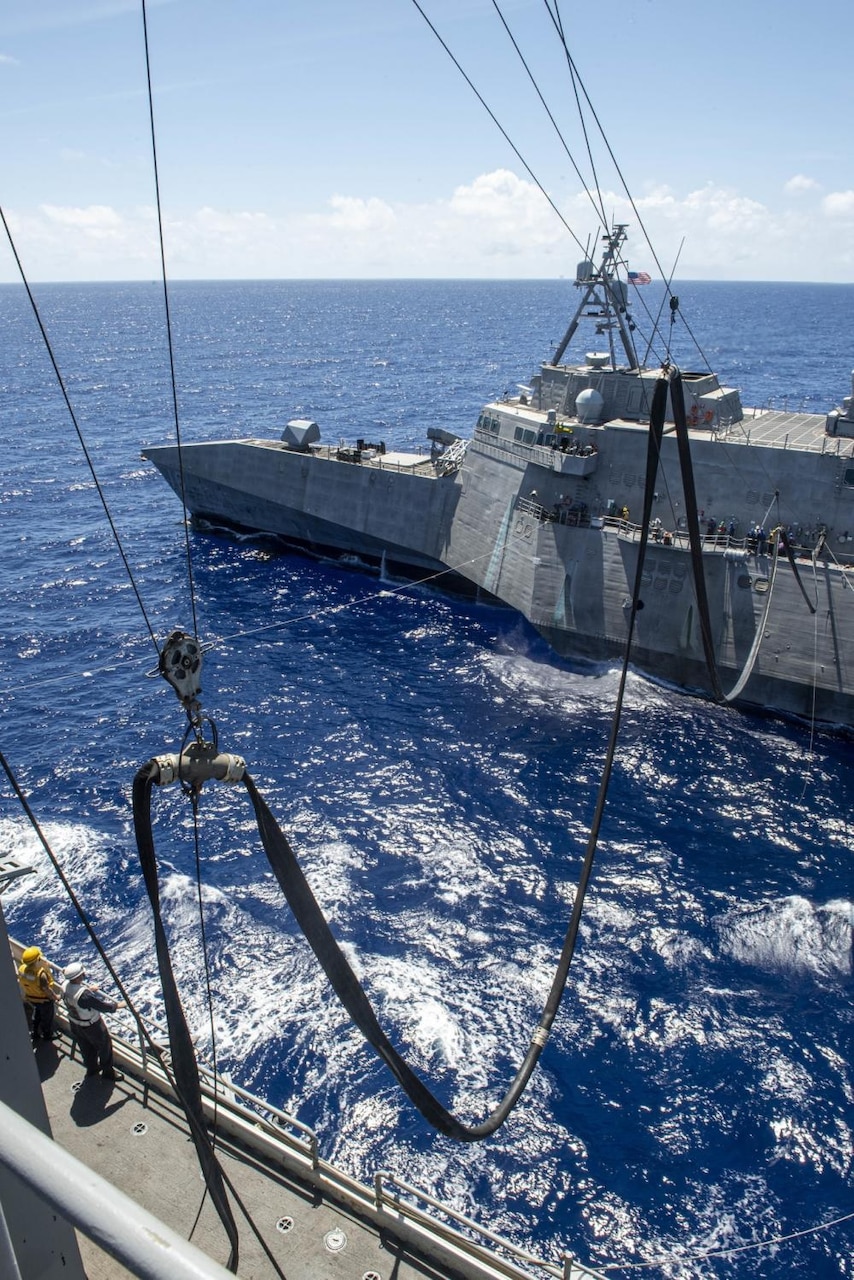 USS America Sailors participate in a fueling-at-sea.