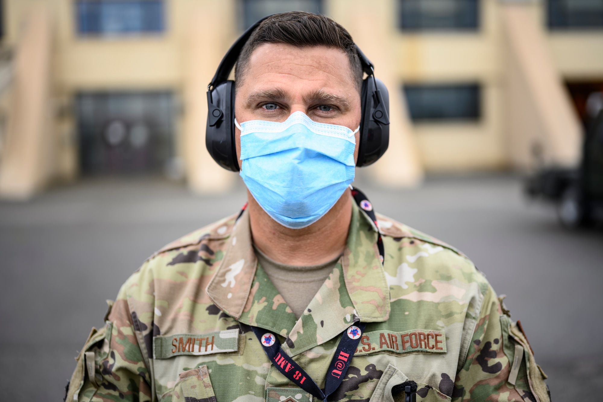 U.S. Air Force Master Sgt. Ryan Smith, 354th Fighter Wing flight safety non-commissioned officer, poses for a photo Aug. 24, 2021, on the flightline at Eielson Air Force Base, Alaska. Smith is among the safety professionals tasked with keeping personnel and aircraft safe during RED FLAG-Alaska 21-3. (U.S. Air Force photo by Staff Sgt. Christian Conrad)