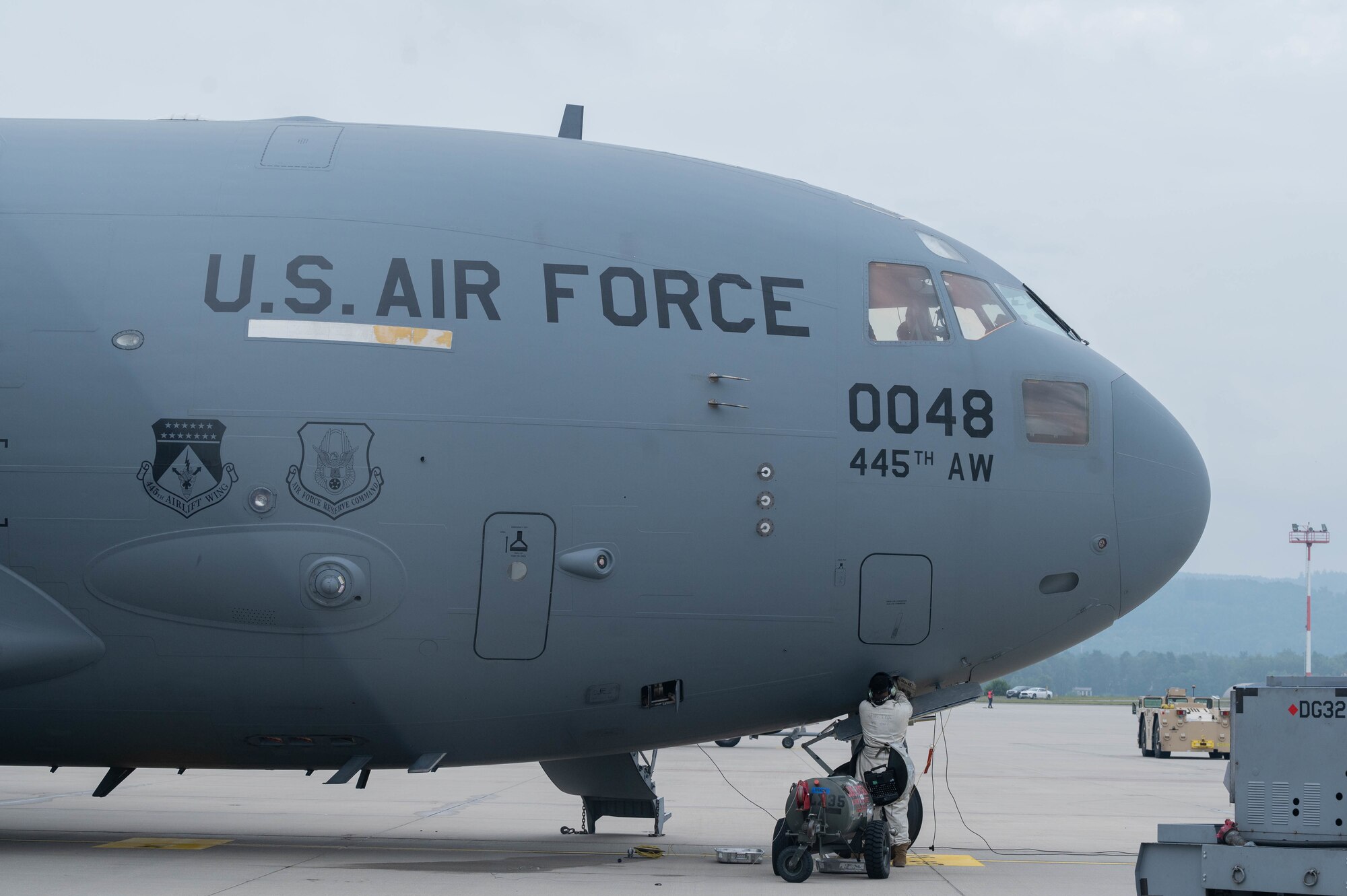 Aircraft parked on flightline.