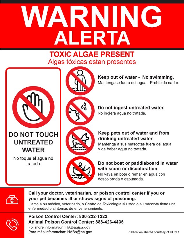 Hazardous Algae Blooms Warning Sign (August 2021)