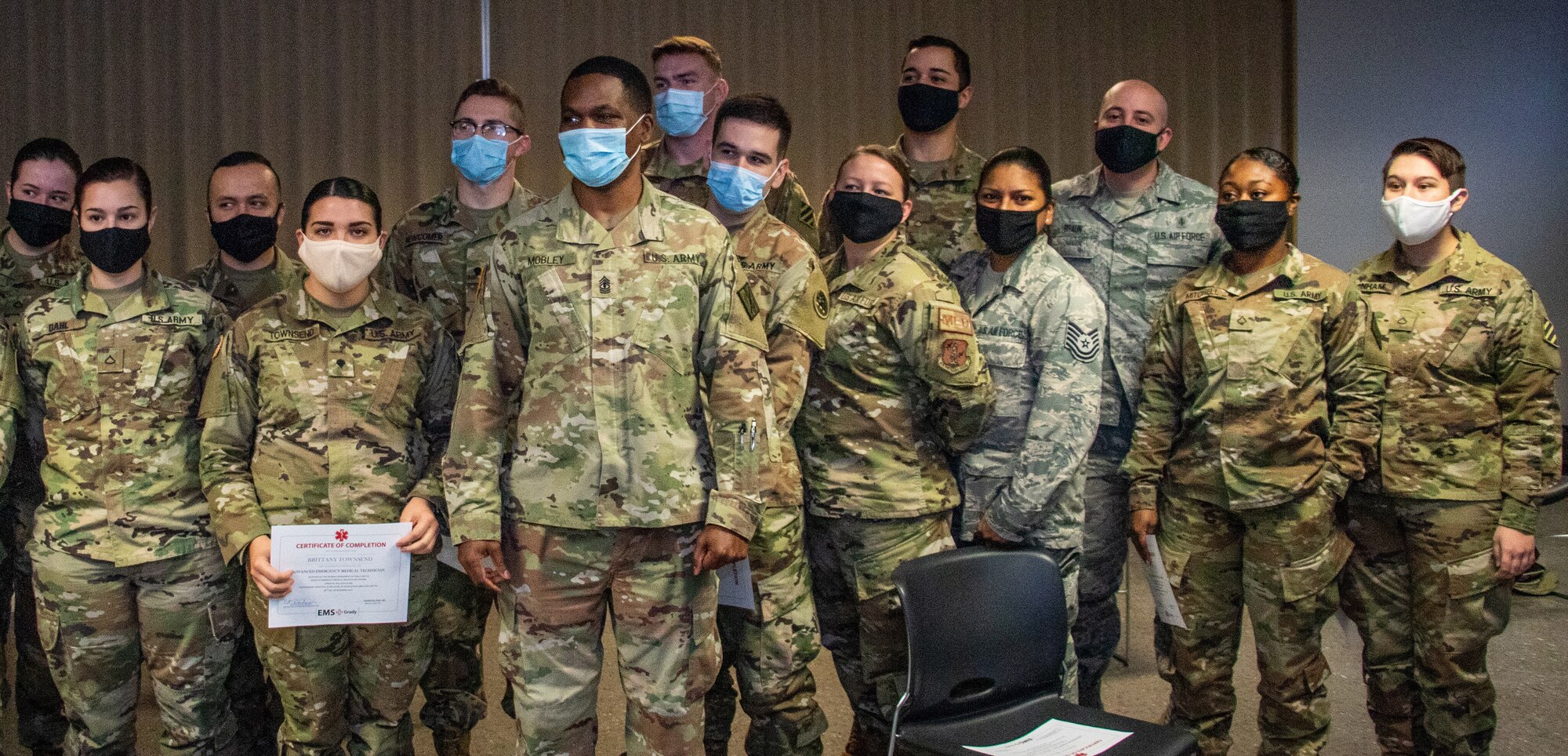 Georgia National Guard Soldiers and Airmen graduated from Grady Memorial Hospital Education Center’s Emergency Medical Services Advanced Emergency Medical Technician Program Dec. 16, 2020, in Atlanta. The course provided the service members with advanced medical training to provide elevated medical care to their units.