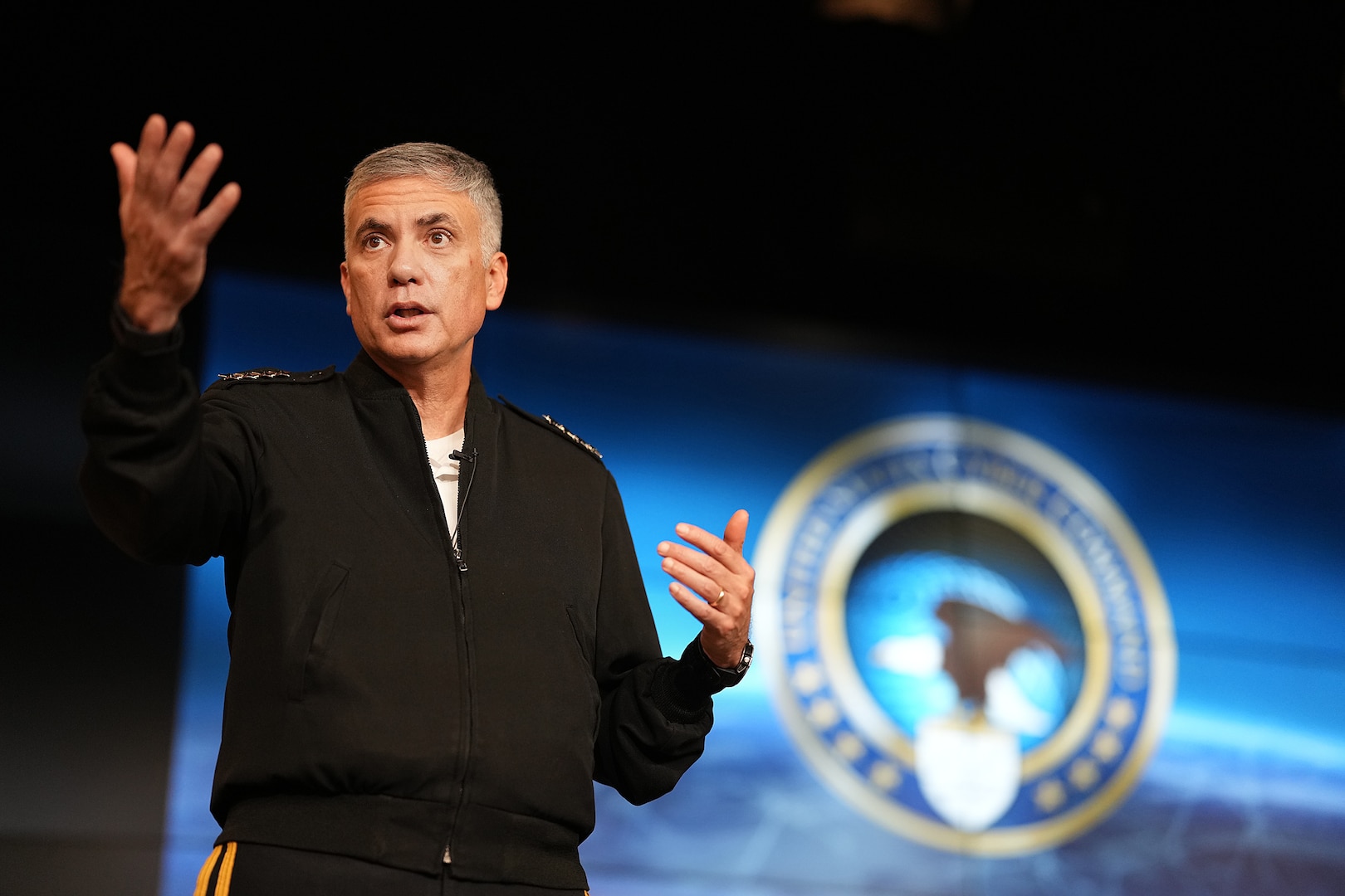 U.S. Army General Paul M. Nakasone, U.S. Cyber Command  commander and National Security Agency director, presents opening remarks for the 10th annual Reserve Component Summit at Fort George G. Meade, Md., Aug. 20, 2021.