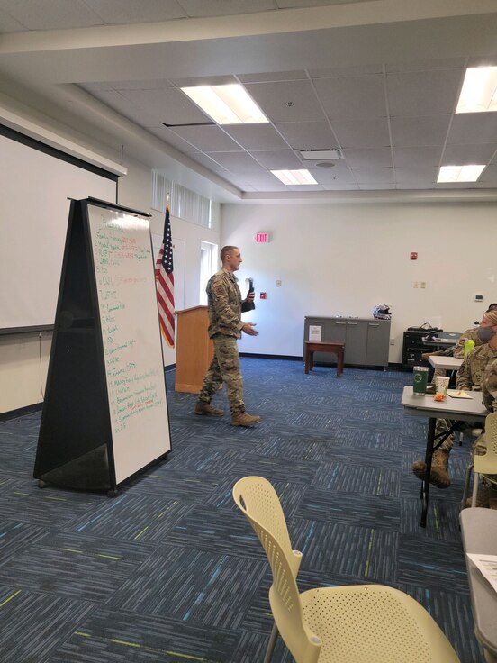Master Sgt. Brett Rosebrook, 88th Surgical Operations Squadron, discusses the nonjudicial-punishment process during the additional-duty First Sergeant Symposium on Aug. 17 at Wright-Patterson Air Force Base. The symposium was conducted Aug. 16-20. (Contributed photo)