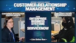 Graphic of two girls with headsets sitting in front of computers and the text: Customer Relationship Management: From Enterprise Business System to ServiceNow - Live Online Now