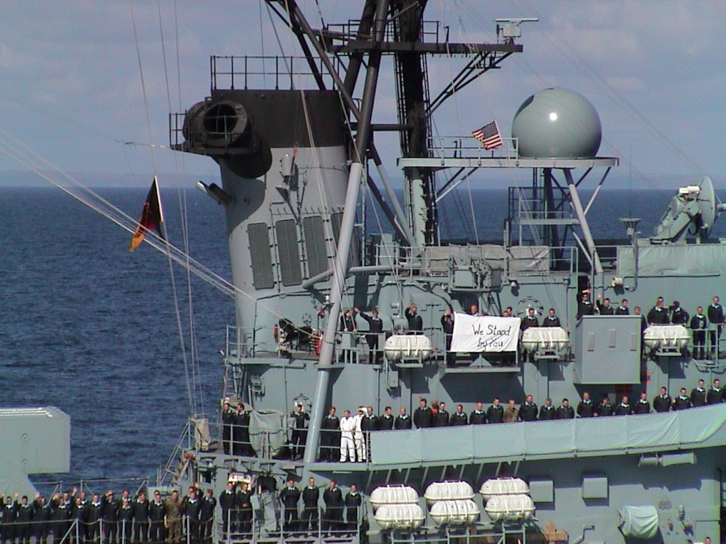 “We Stand By You” Banner aboard German Destroyer Lutjens
