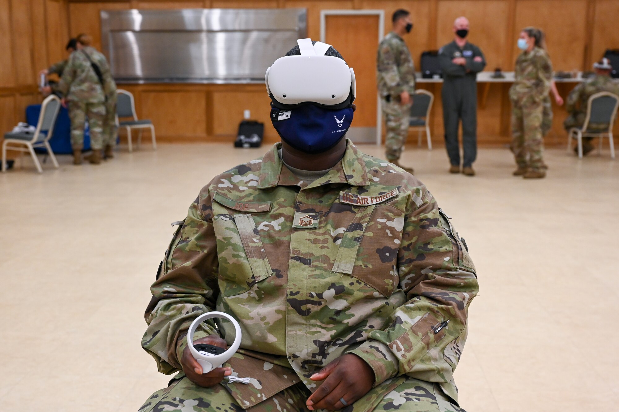 A person uses a virtual reality headset