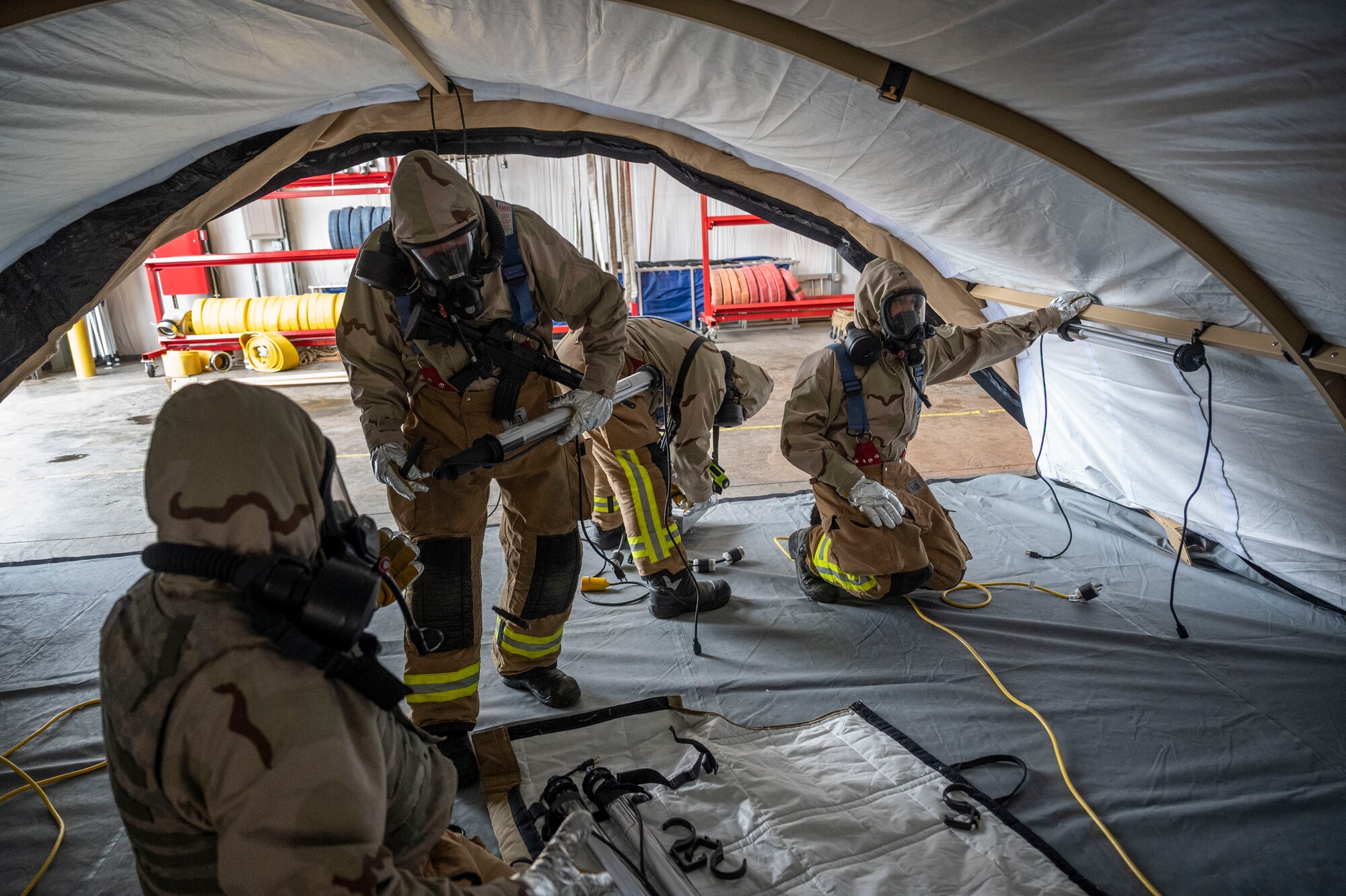 Citizen Airman, assigned to the 932nd Airlift Wing, Mission Support Group, participate in firefighter contingency training at Dobbins Air Force Base, Ga., March 18, 2021. The two week training culminated in three days filled with various types of fires and rescue calls. (U.S. Air Force Photo by Mr. Christopher Parr)