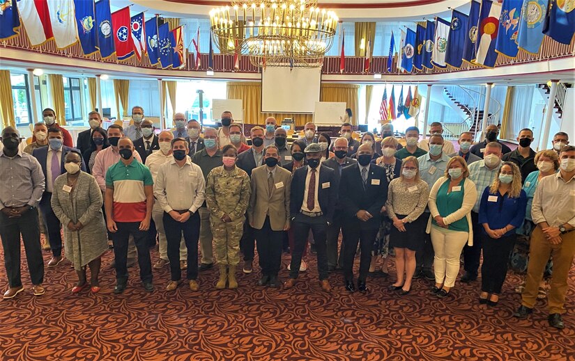 The 405th Army Field Support Brigade held a commander’s forum Aug. 24-26 at the Armstrong’s Club in Vogelweh, Kaiserslautern, Germany. Pictured here, forum attendees pose for as group photo. In attendance were battalion command teams and Logistics Readiness Center directors, as well as their deputies and some of their senior leaders. Also present were representatives from Logistics Civil Augmentation Program-Europe and LOGCAP-Africa, several senior Logistics Assistance Representatives, Base Operations Transportation and BASOPS Maintenance, the brigade’s primary staff and the brigade command group.