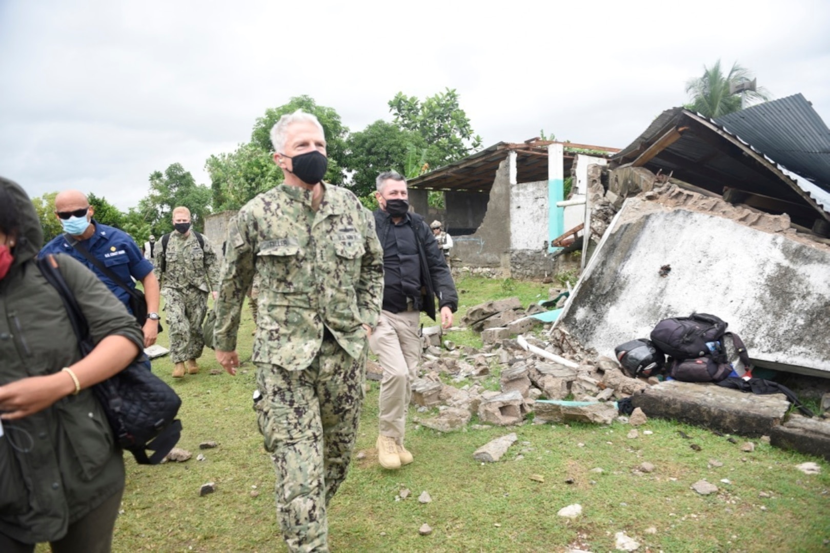 U.S. Navy Adm. Craig Faller, commander of U.S. Southern Command (USSOUTHCOM) arrives in Maniche, Haiti, Aug. 26, 2021.