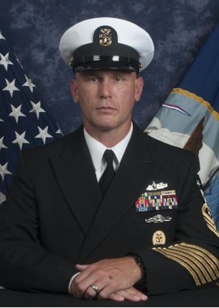 Official studio portrait of CMDCM Steven Garrow, Command Master Chief, Carrier Strike Group Twelve
