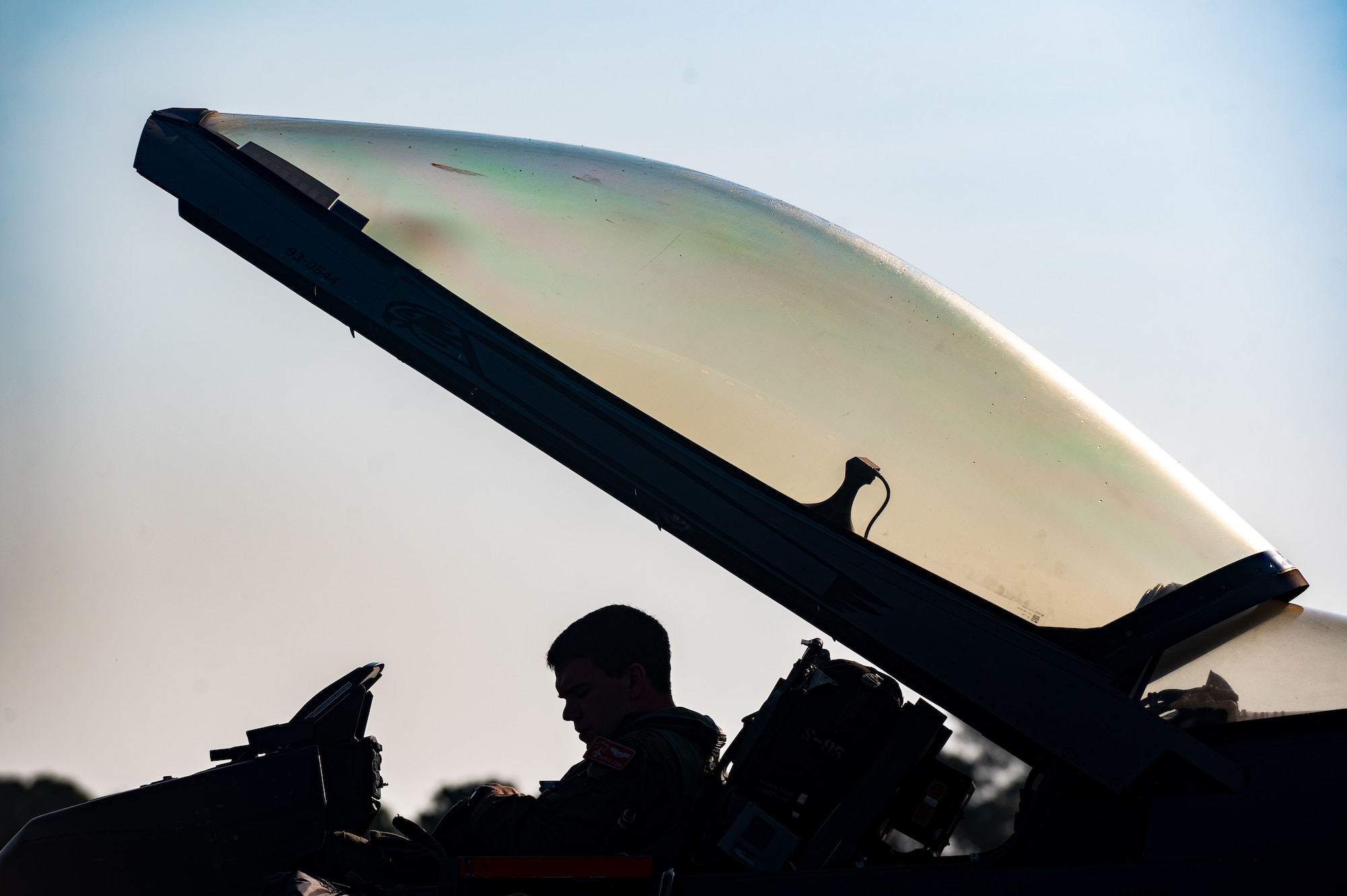 A picture of a pilot in a jet.